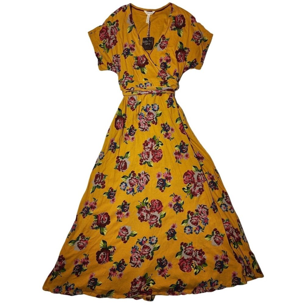 NWT Matilda Jane Mustard Yellow Floral Wrap Dress with Pockets Medium 100% Cotto